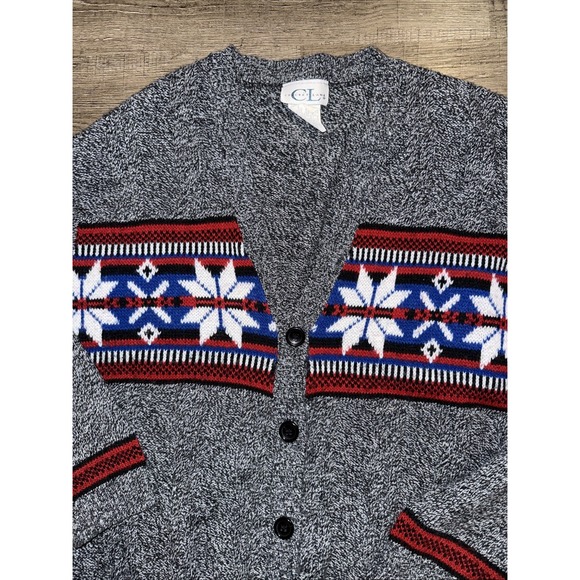 Fair Isle Cardigan Cricket Lane 2X Gray Red Blue V-neck - Picture 2 of 5